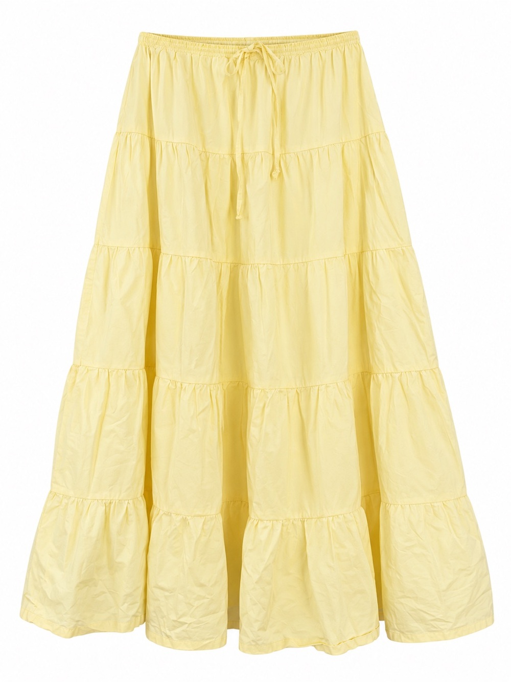 NWOT Zara Yellow Tiered Poplin Maxi Skirt 100% Cotton Butter Yellow - Size L